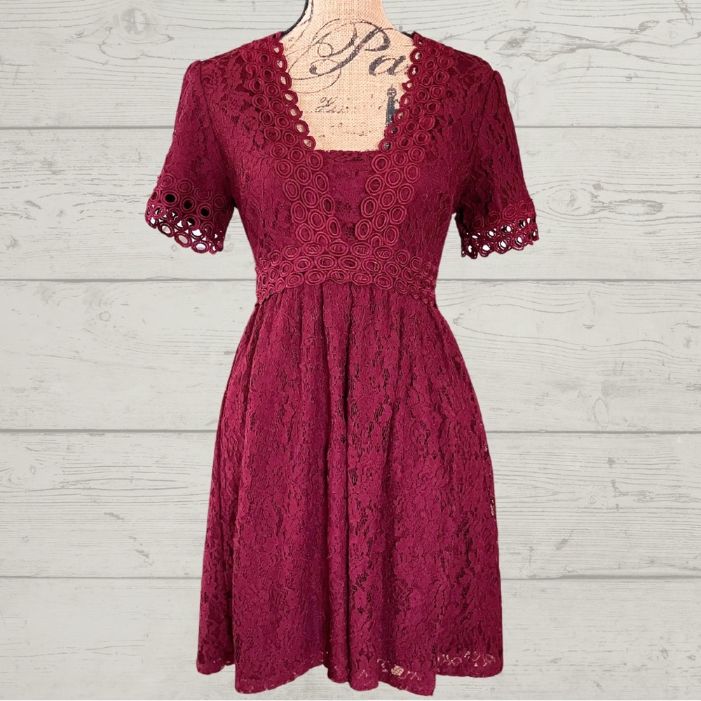 Francesca's Lace-Detail Mini Dress w/Embroidery & Golden Zipper | Medium